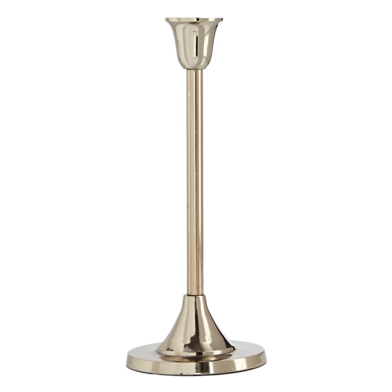 Stacked Metal Orb Antiqued Brass Finish Taper Candle Holders - Set