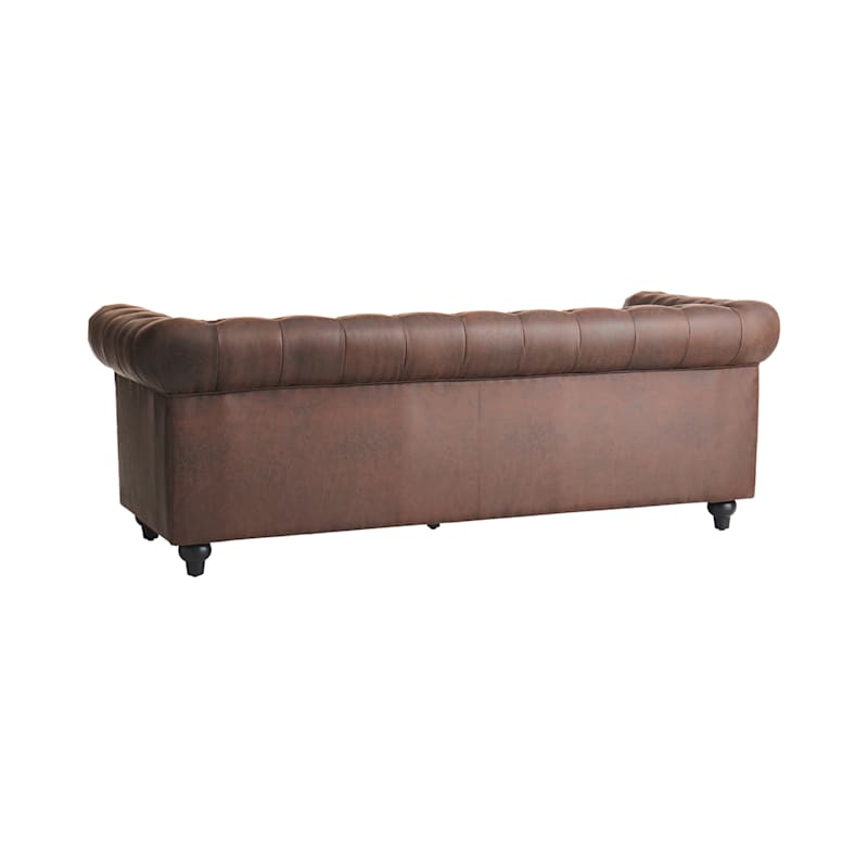 Providence Chesterfield Brown Faux Leather Tufted Sofa 79