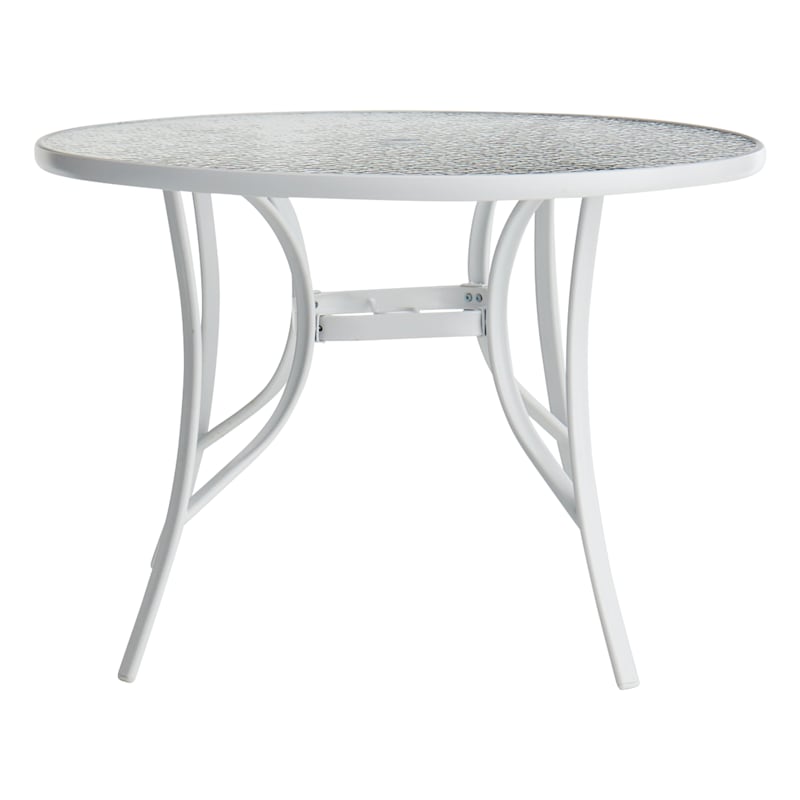 Round Water Wave Glass Top Outdoor Dining Table White