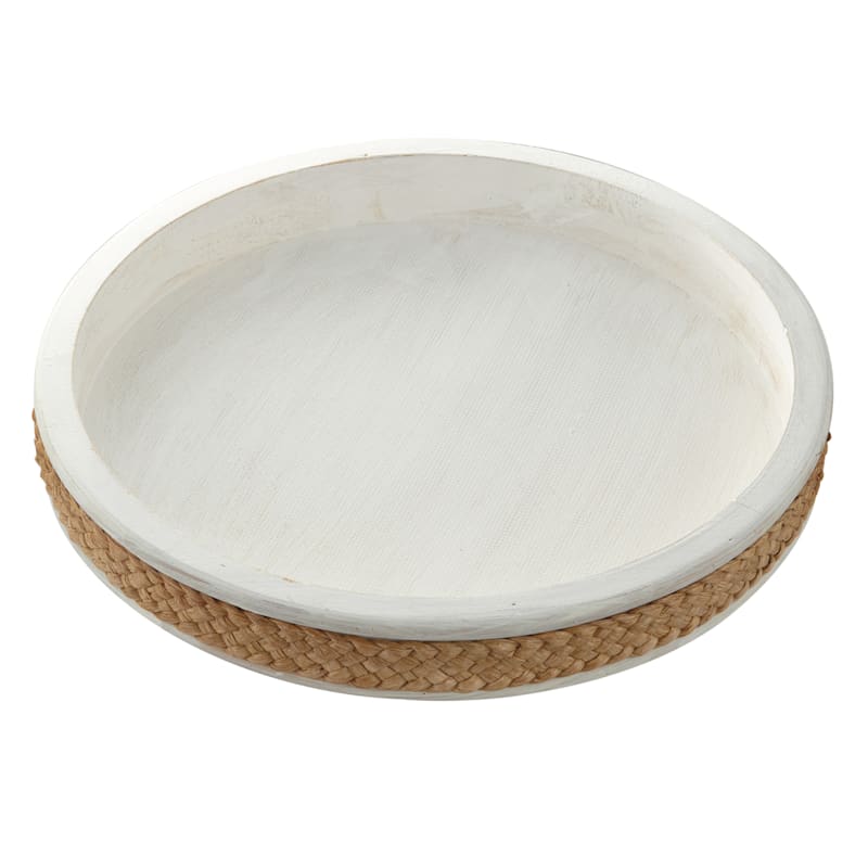 Round Whitewashed Wooden Decorative Tray, 16"