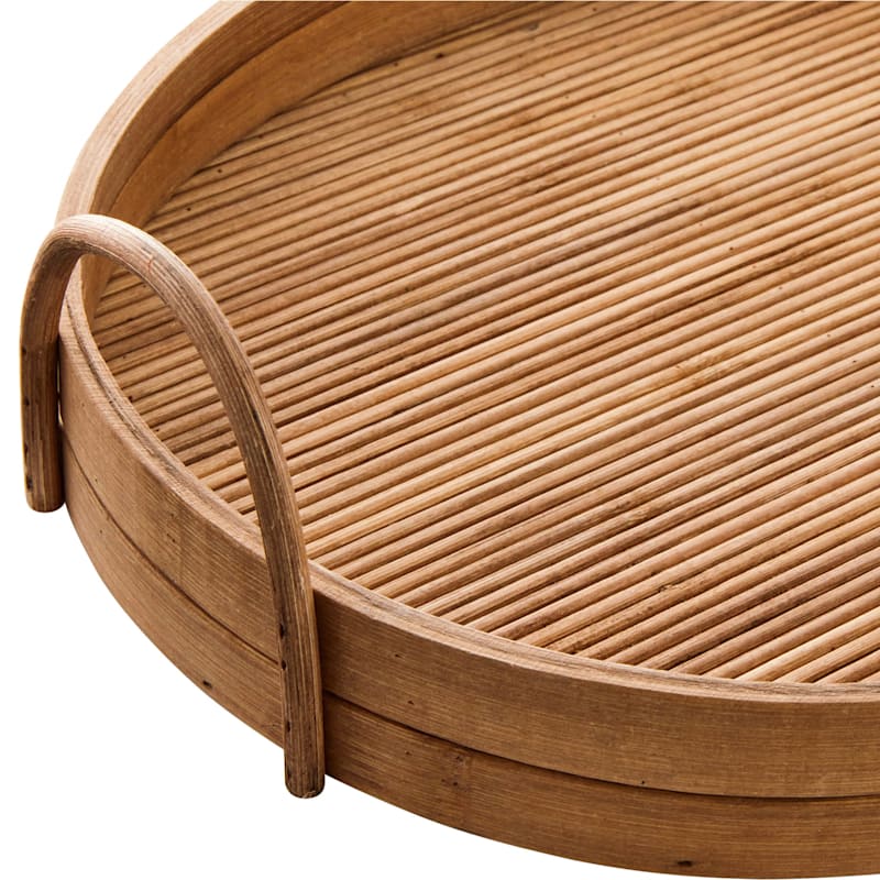 Found & Fable Natural Wooden Decorative Tray with Loop Handles, 16"