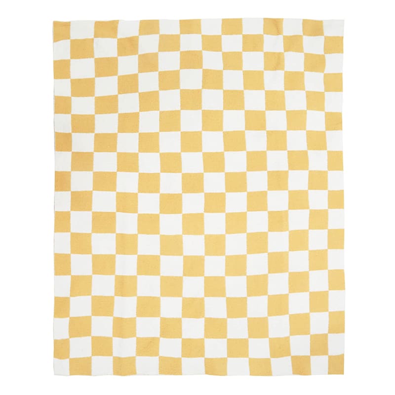 Honeybloom Yellow Checkered Cozy Knit Throw Blanket 50x60