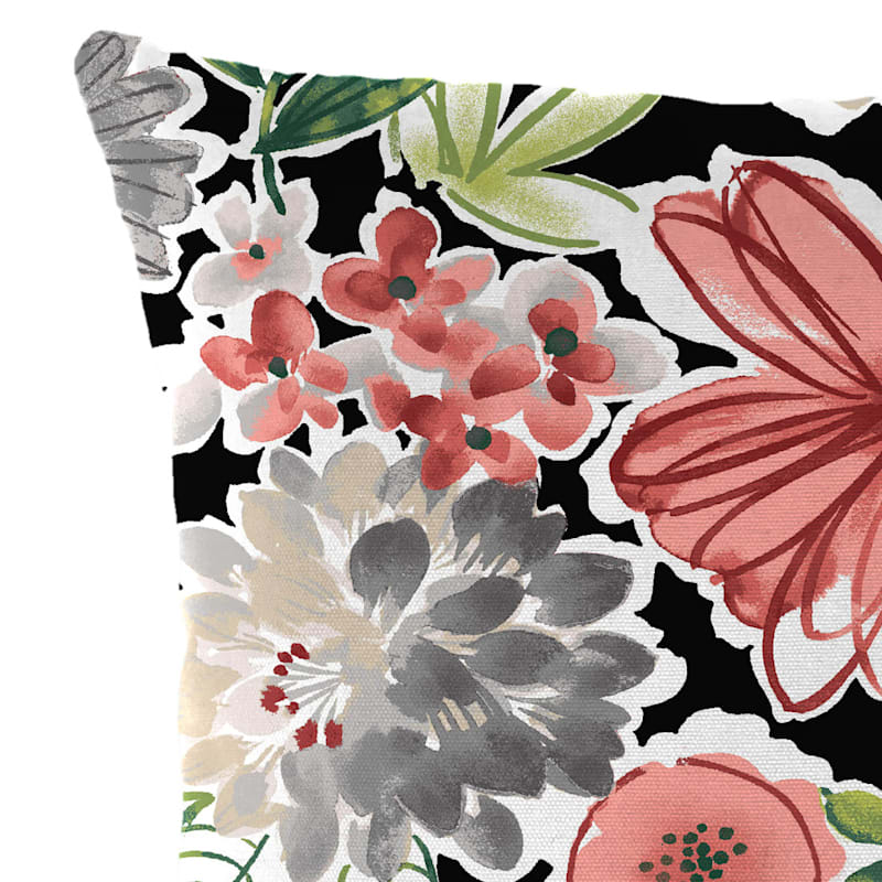 Tamani Black Floral Outdoor Throw Pillow, 16"