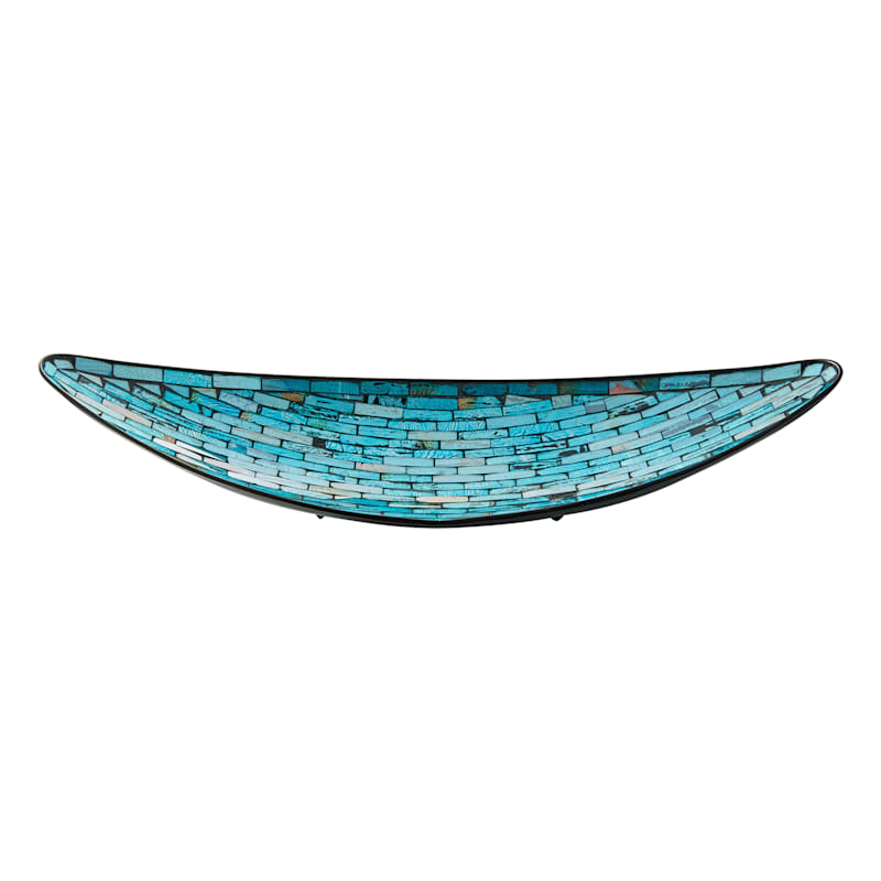 Blue Metal Oval Boat Tray with Mosaic Tile, 23x8