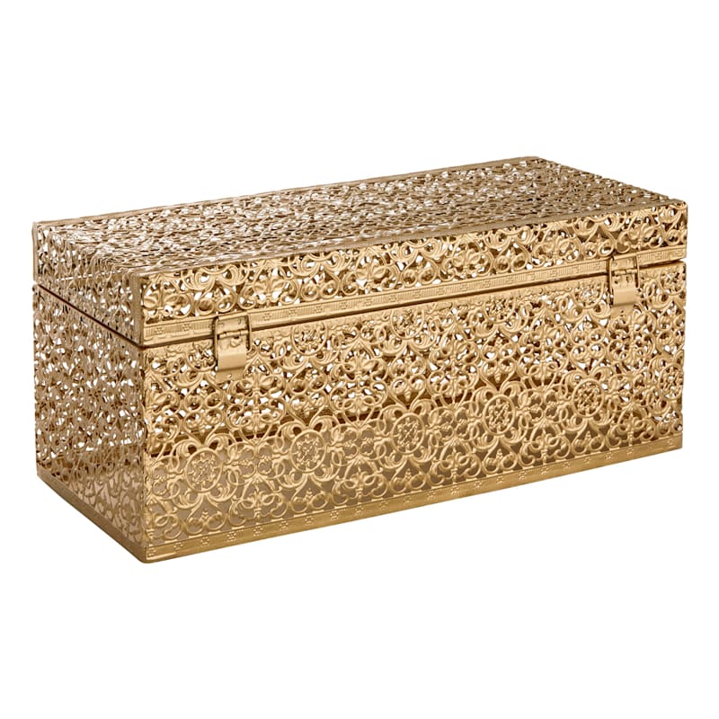 Gold Punched Metal Decorative Box 14x6