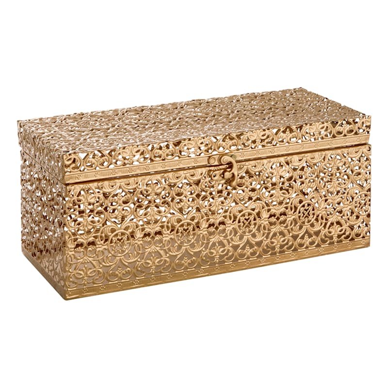 Gold Punched Metal Decorative Box, 12x5