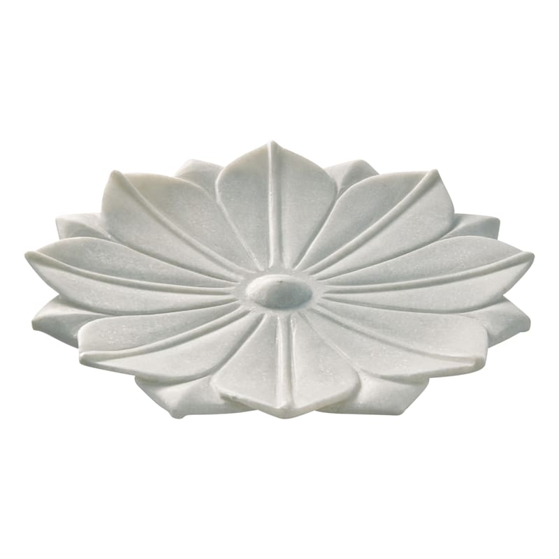 Found & Fable White Marbled Lotus Tray, 12"