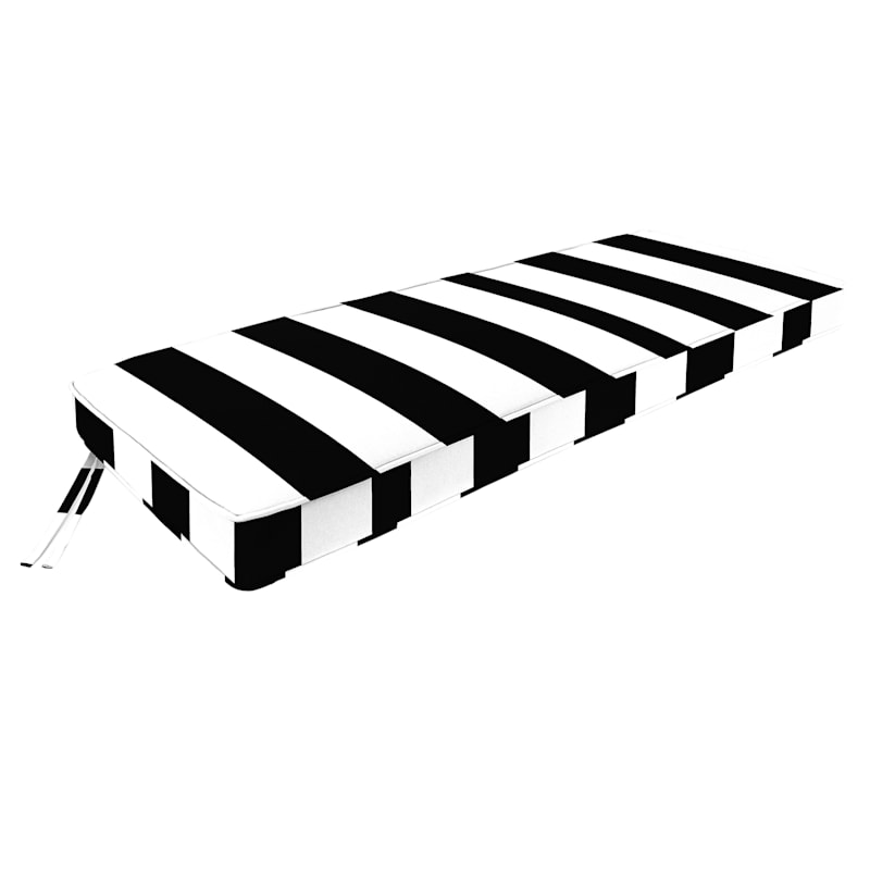 Providence Black Awning Stripe Outdoor Bench Cushion