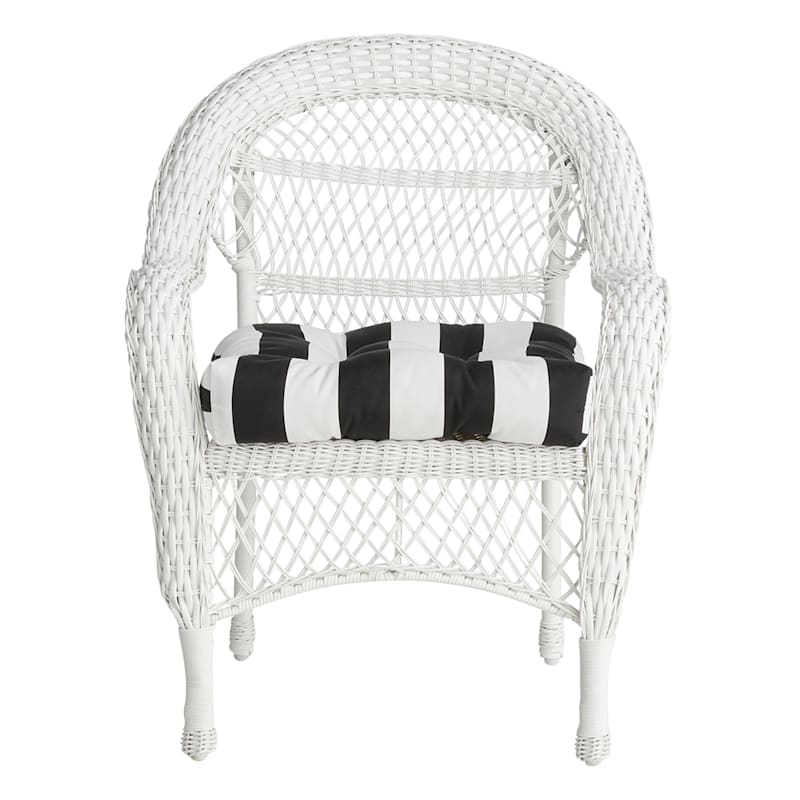 Providence Black Awning Stripe Outdoor Wicker Seat Cushion