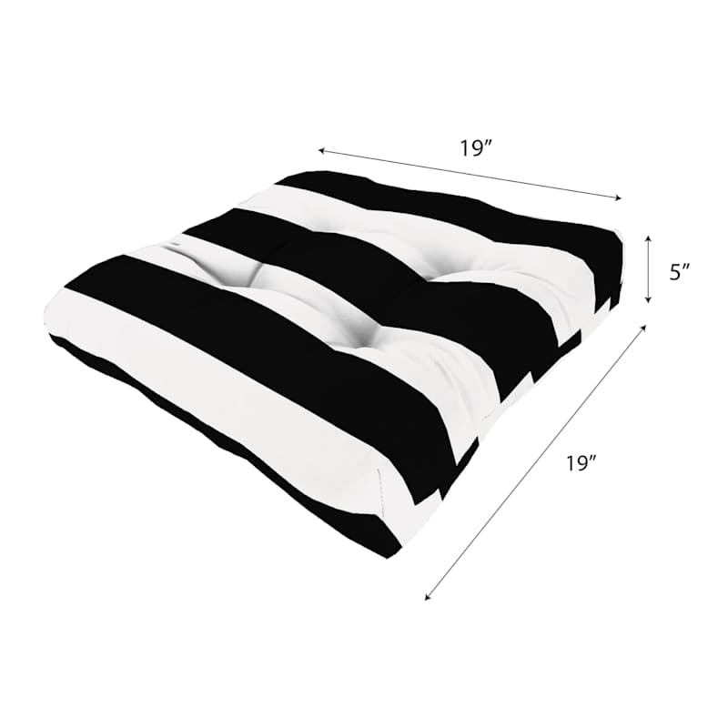 Providence Black Awning Stripe Outdoor Wicker Seat Cushion