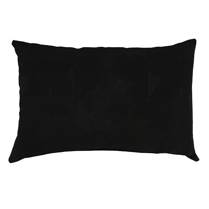 Black Canvas Lumbar Outdoor Throw Pillow, 14x20