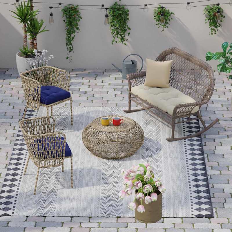 Navy Blue Canvas Outdoor Wicker Seat Cushion
