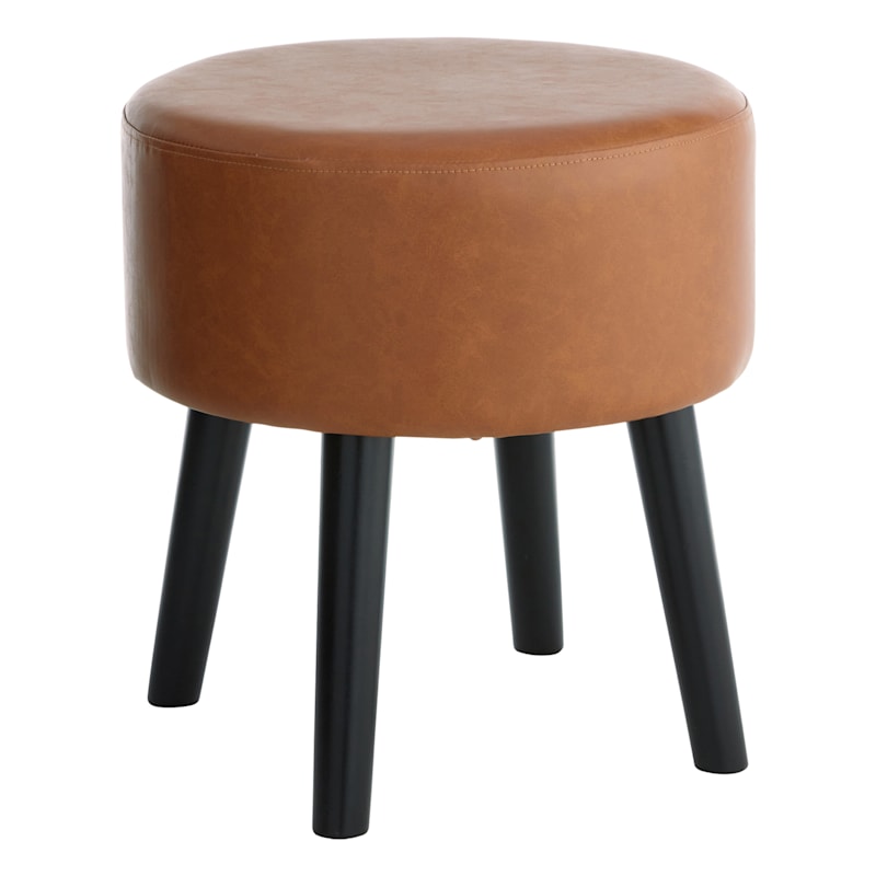 Emmy Stool with Black Wooden Legs, Cognac Faux Leather