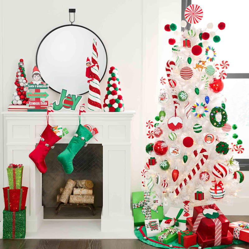 White Frosted Christmas Tree with Wood, Red, and White Ornaments - Soul &  Lane