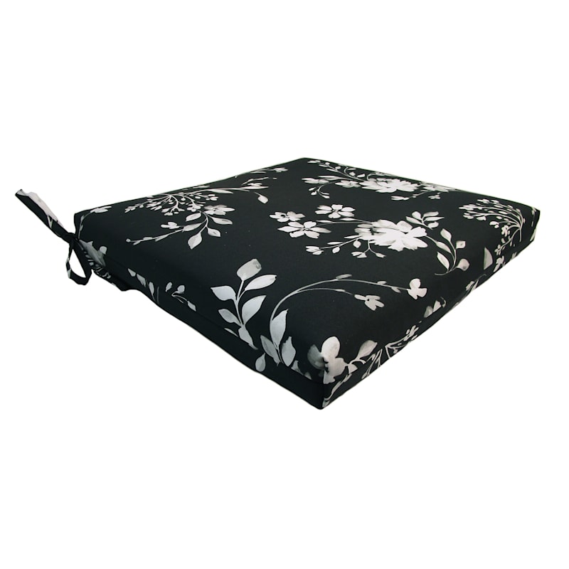 Providence Black & White Floral Outdoor Square Seat Cushion