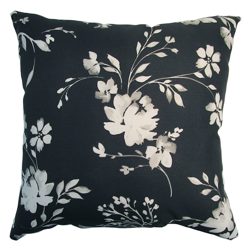 Providence black white floral square outdoor throw pillow At Home