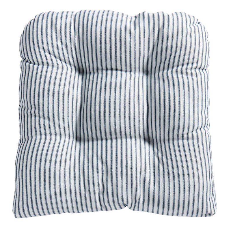 Navy Blue Ticking Striped Outdoor Wicker Seat Cushion