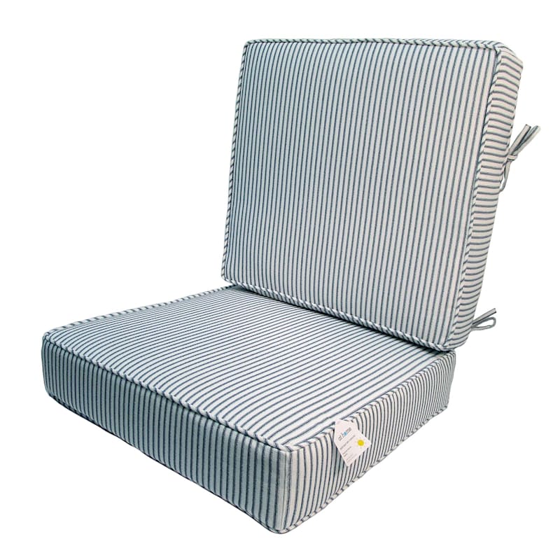 2 piece navy blue ticking striped premium outdoor seat cushion At Home