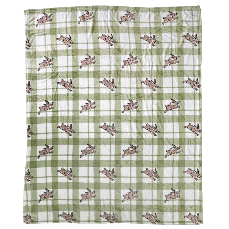 Plush Easter Bunny Plaid Throw Blanket 50x60