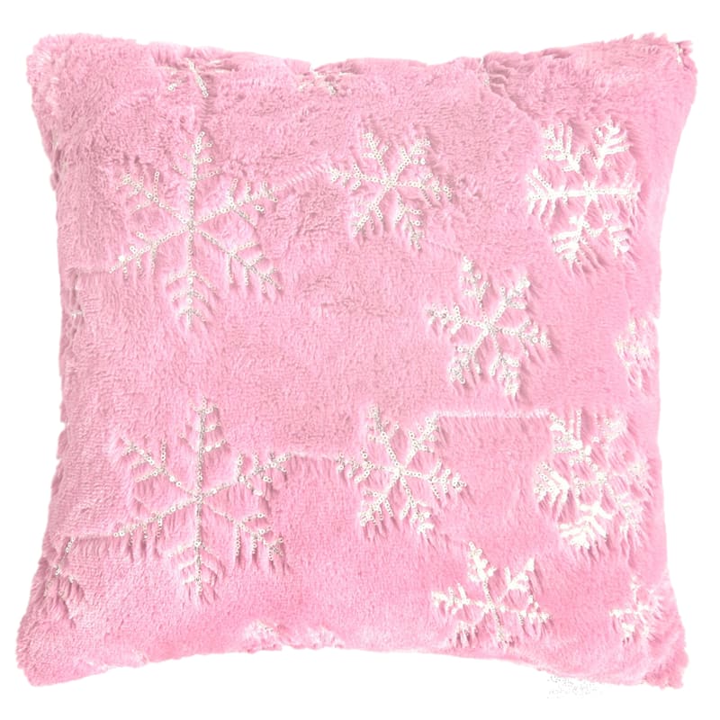 Mrs. Claus' Bakery Pink Snowflake Sequin Throw Pillow, 18"