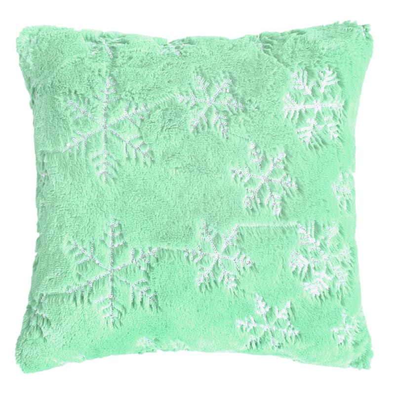 Mrs. Claus' Bakery Green Snowflake Sequin Throw Pillow, 18"