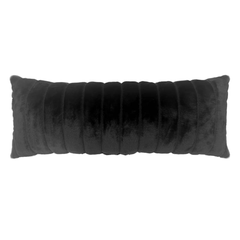 Crosby St. Black Channeled Fur Oblong Throw Pillow 14x36