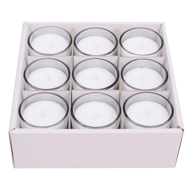 9Pack White Unscented Glass Votive Candles