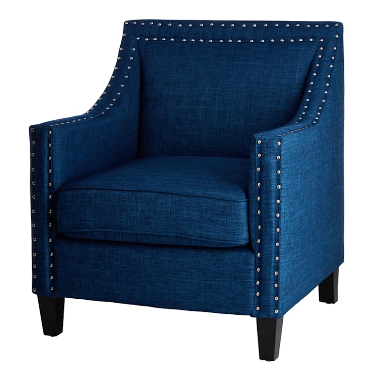 Navy tufted accent store chair with nailhead trim