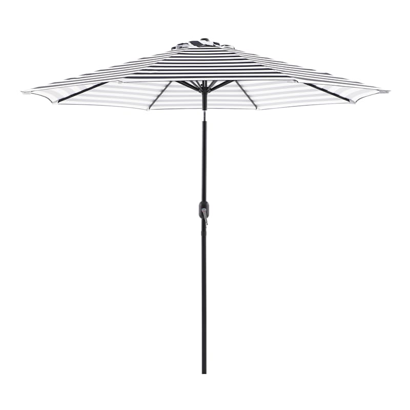 Onyx Awning Stripe Round Crank & Tilt Outdoor Patio Umbrella, 9'