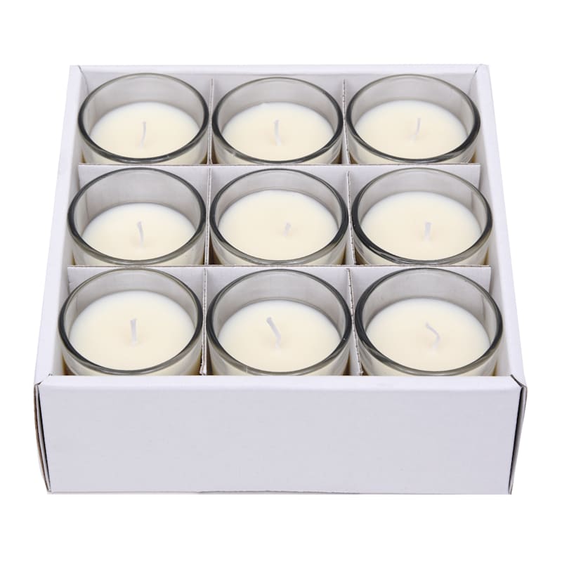 9Pack Ivory Unscented Glass Votive Candles
