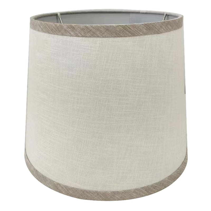 Off-White with Grey Trim Tapered Drum Lamp Shade, 9x11x9