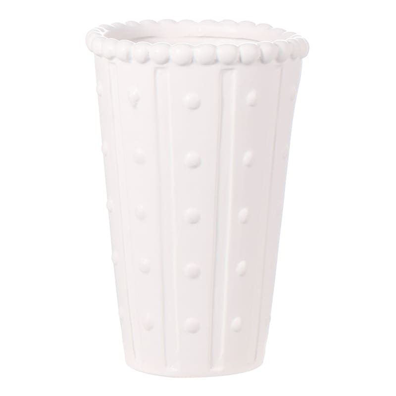 Willow Crossley White Ceramic Dot Vase, 8"