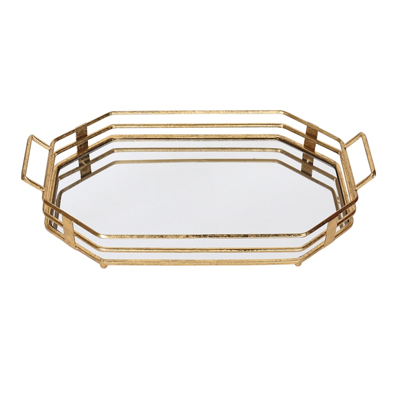 Gold Glass Tray with Mirror Top, 23x13