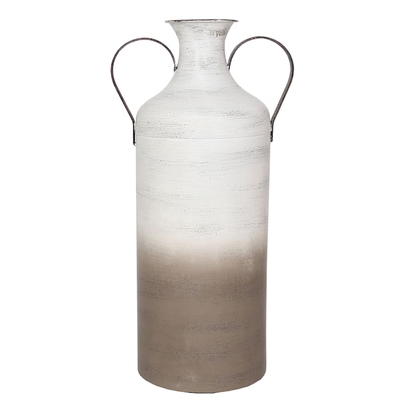 Grey Two-Tone Iron Vase with Handles, 17"