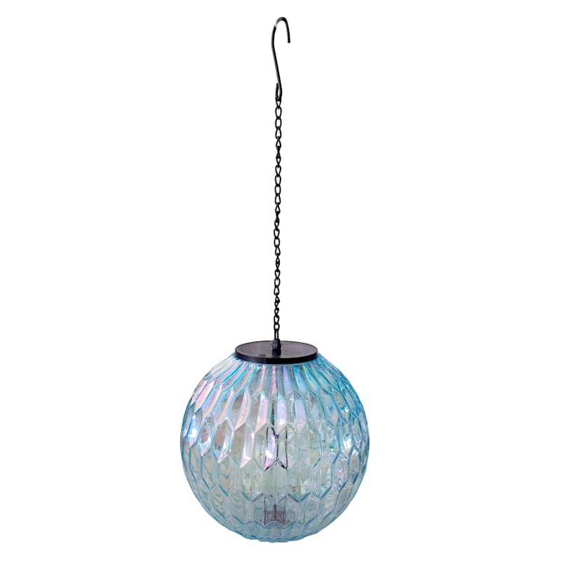 LED Solar Hanging Glass Ball Outdoor Lantern, 8"