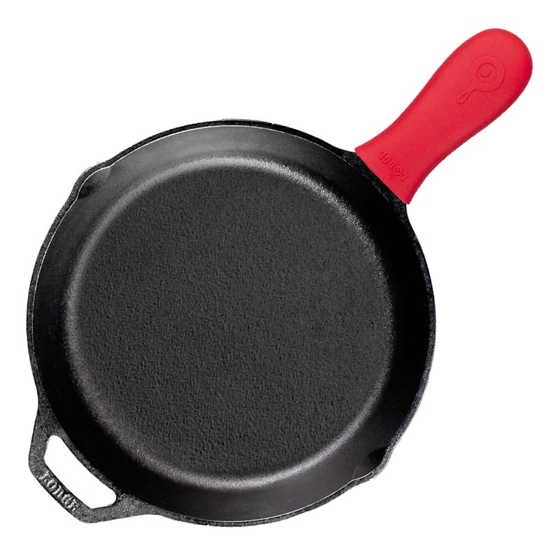 Lodge Cast Iron Skillet with Red Mini Silicone Hot Handle Holder 