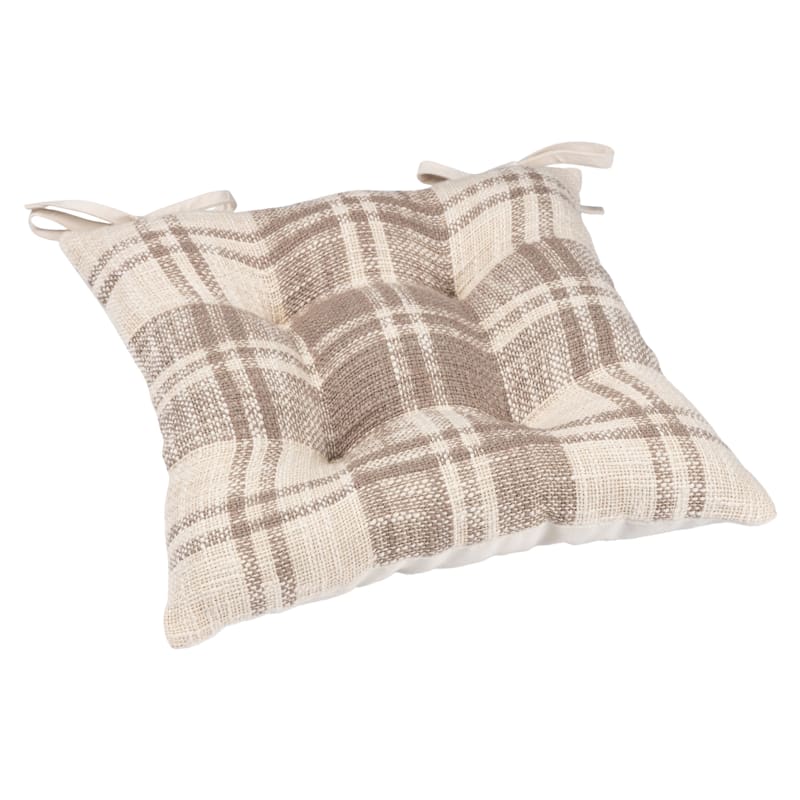 Farmhouse Natural Plaid Dining Chair Cushion