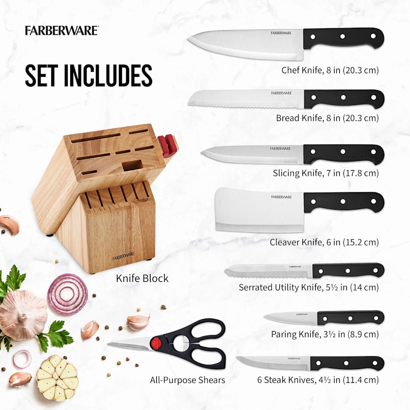 Wholesale 14pc Cutlery Set W/ Black Block- Mixed Colors MIXED COLORS