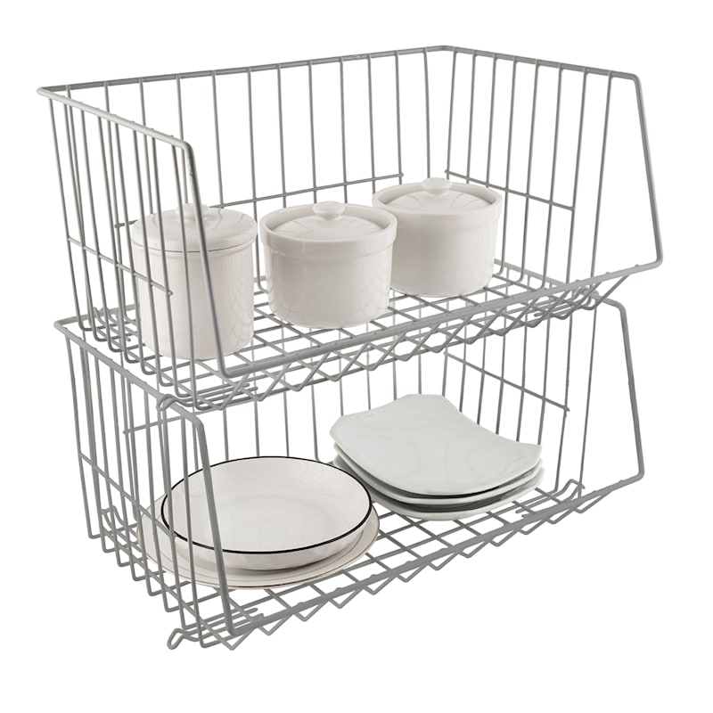 Grey Metal Stackable Shelf, Medium