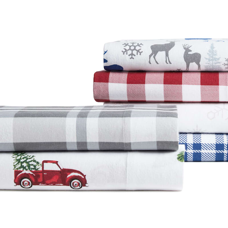 Vtg Red Truck Decor Sheet Set Twin Size Bed Sheets 1 PillowCase Fitted Flat  Xmas