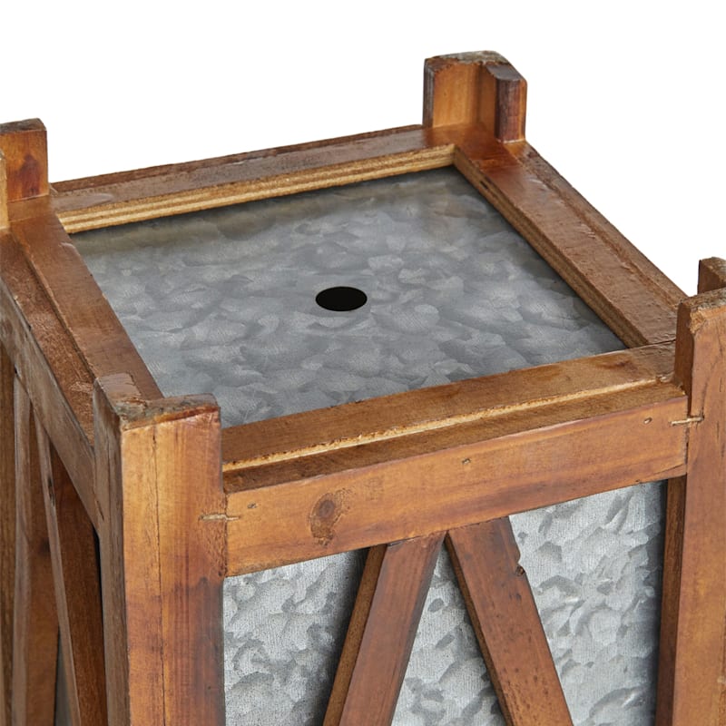 Honeybloom Galvanized Metal & Wood Tall Outdoor Planter, Extra Large ...