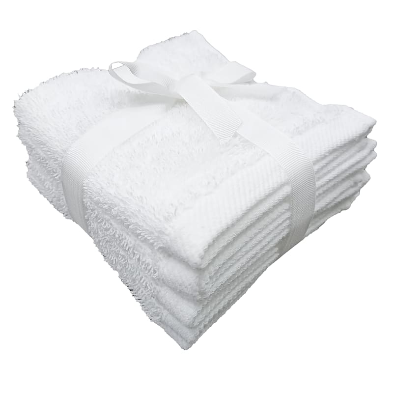 6 Pack White Cotton Washcloths 12