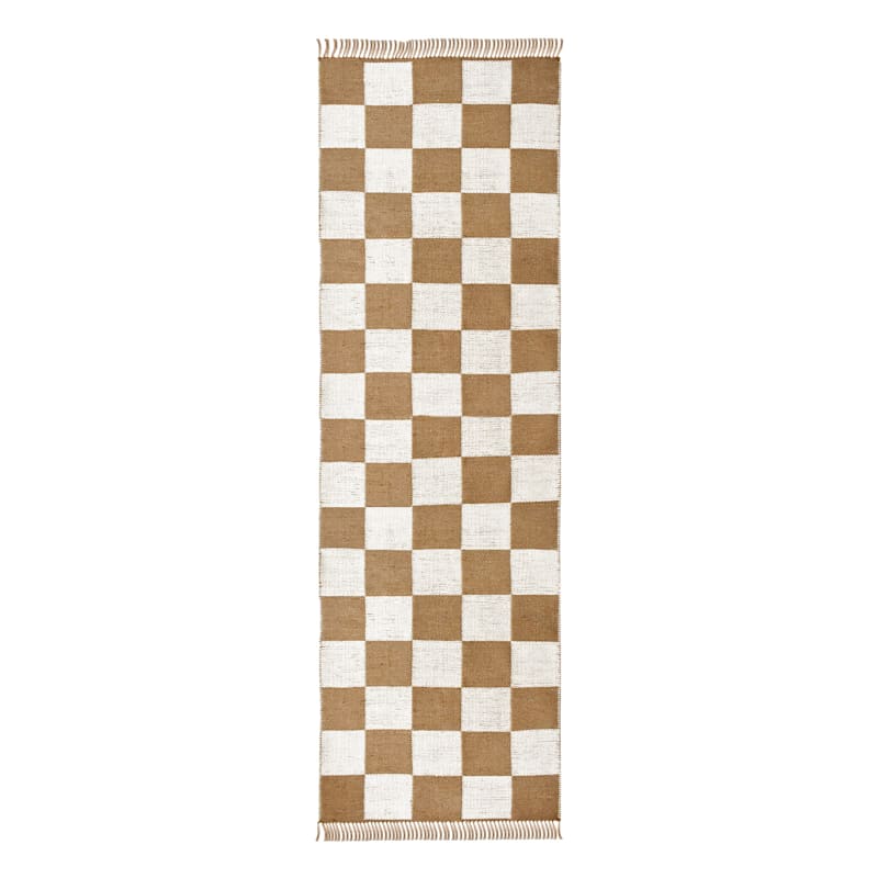 B871) Honeybloom Brown & Natural Checkered Jute Runner, 2x7