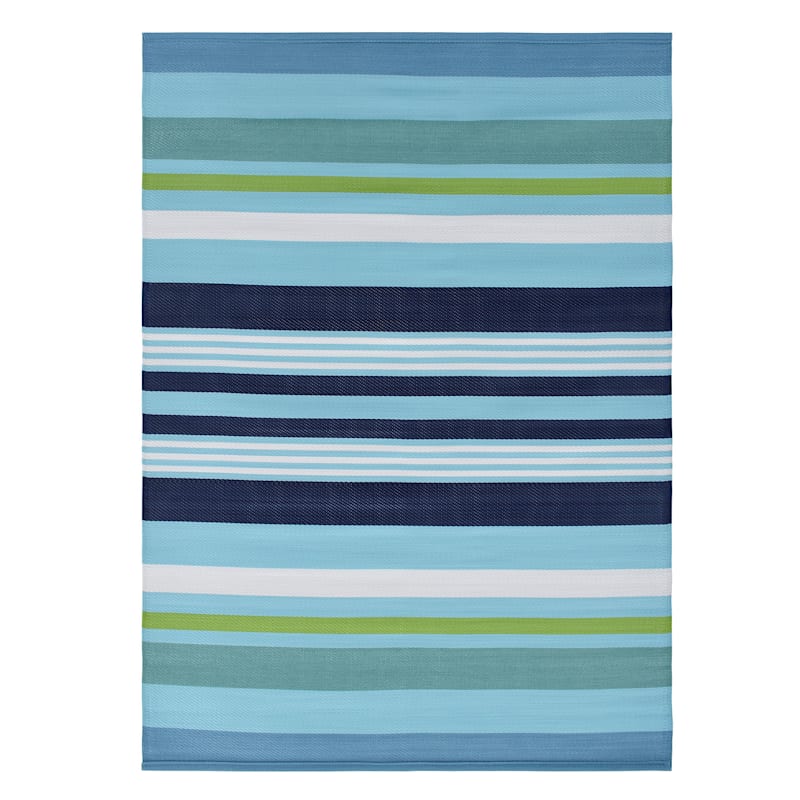 Blue Striped Plastic Outdoor Area Rug, 5x7