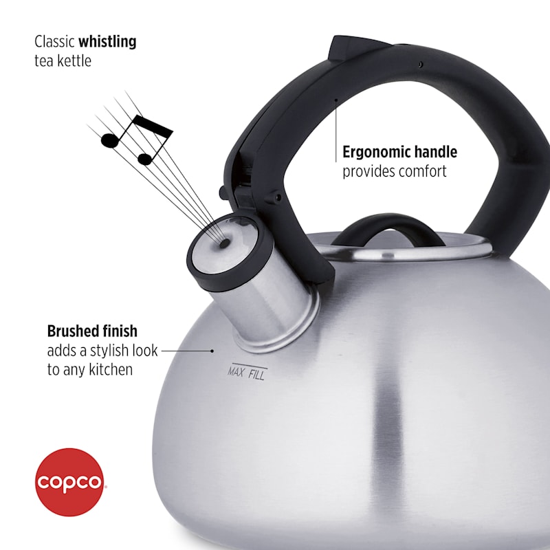 Copco 2.3 qt Valencia Brushed Stainless Steel Tea Kettle, Silver
