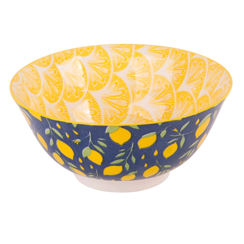 Navy & Yellow Lemon Print Bowl, 6