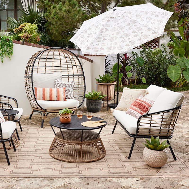 Outdoor loveseat top with umbrella