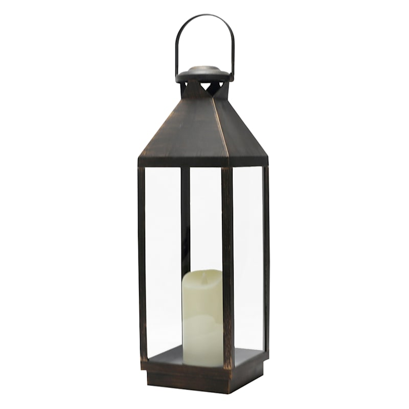 Black Outdoor Lantern with Metallic Detail, 24