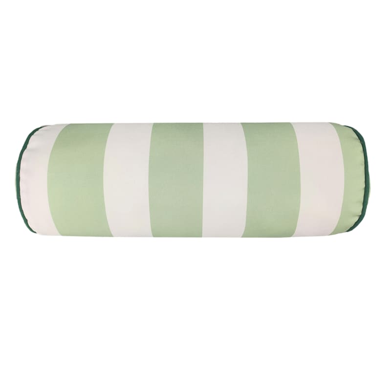 Providence Green White Cabana Stripe Bolster Outdoor Throw Pillow