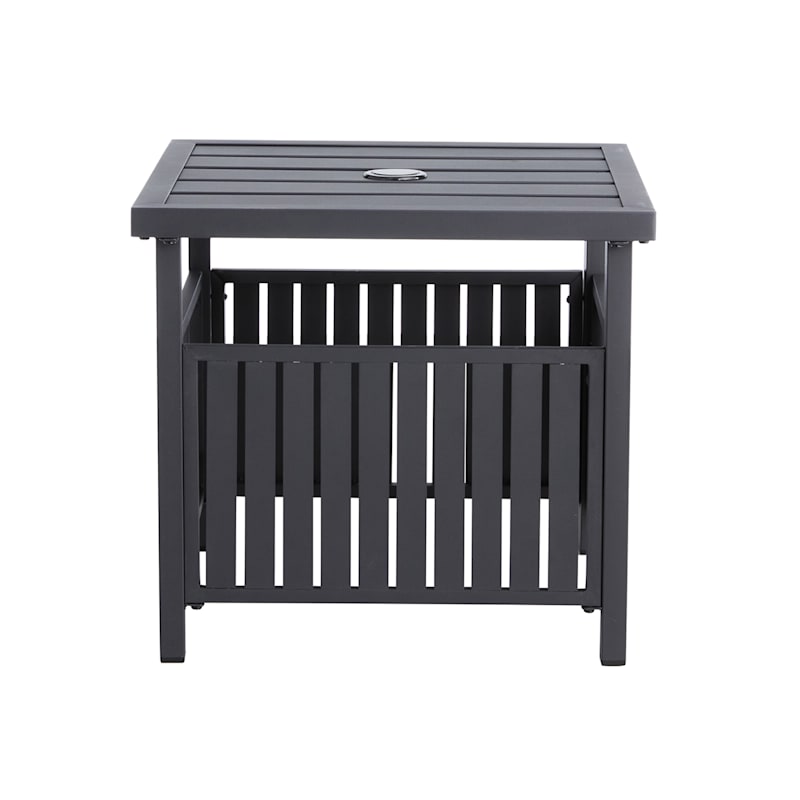 Crosby St. Square Black Steel Slat Patio Umbrella Table